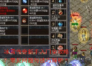 冰雪传奇新手入门全攻略?常见问题与技巧解析 冰雪传奇新手入门全攻略?常见问题与技巧解析